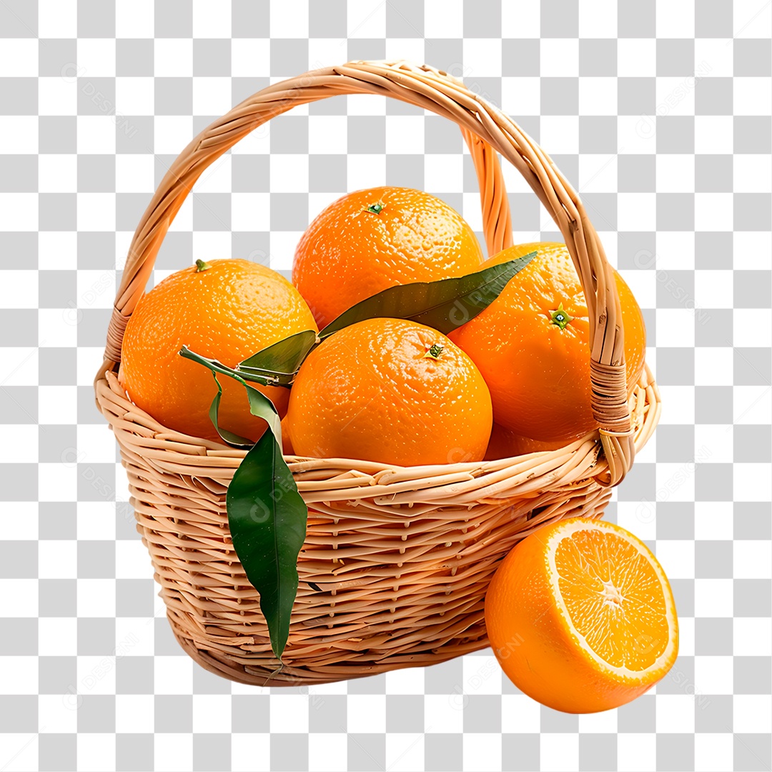 Cesta Cheia de Laranja PNG Transparente