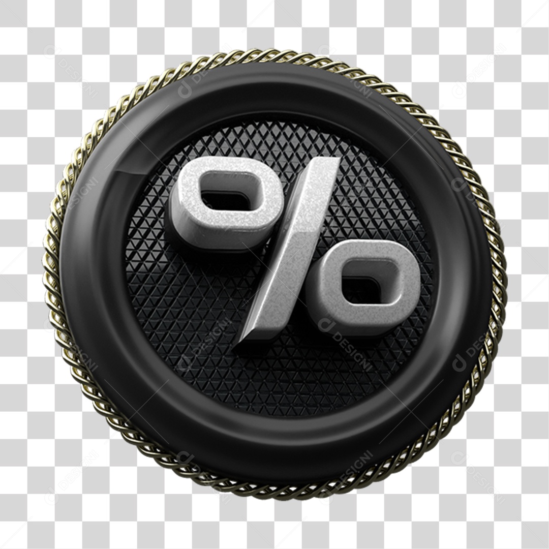 Elemento 3D Placa de Metal Redonda com Símbolo de Porcentagem % PNG Transparente