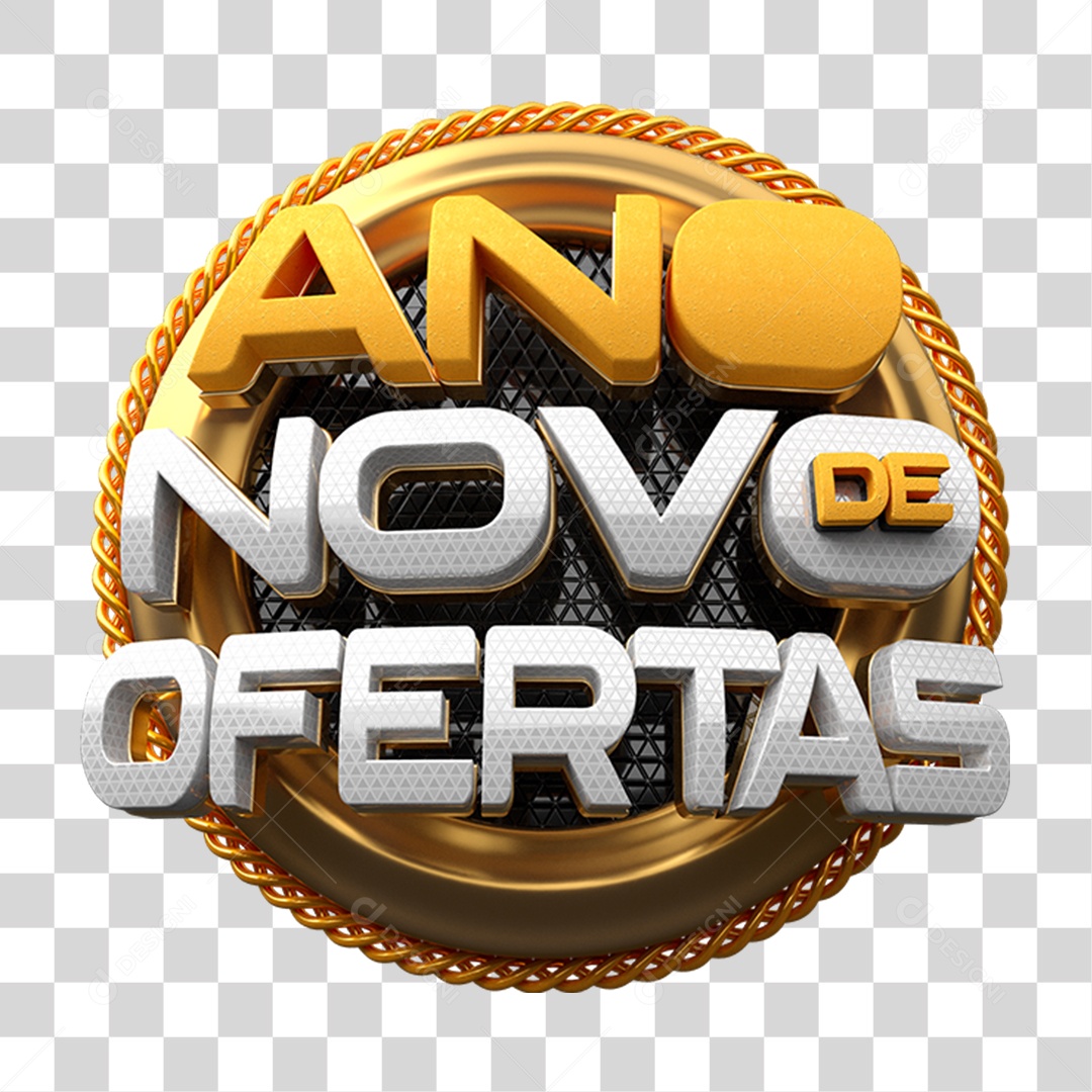 Selo 3D Ano Novo de Ofertas PNG Transparente