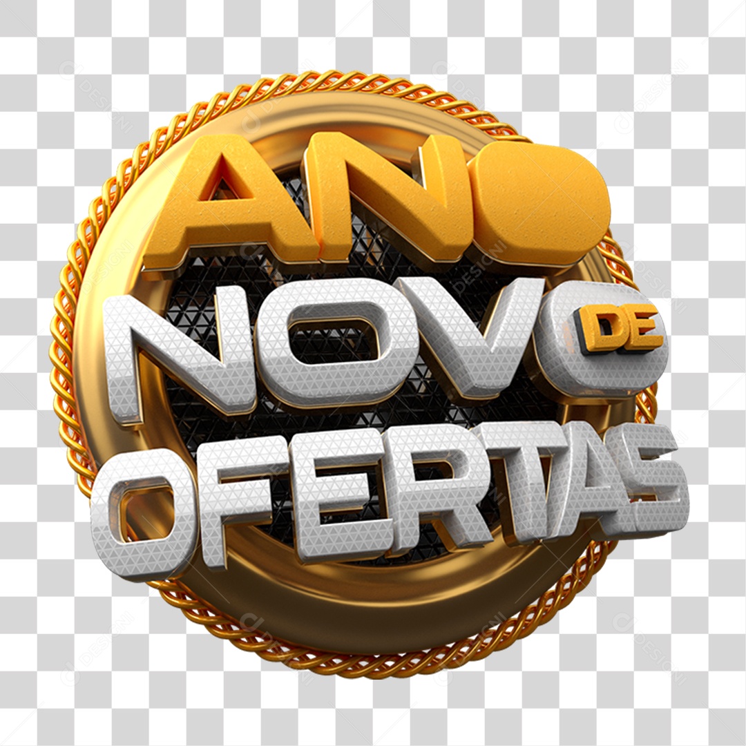 Selo 3D Ano Novo de Ofertas PNG Transparente
