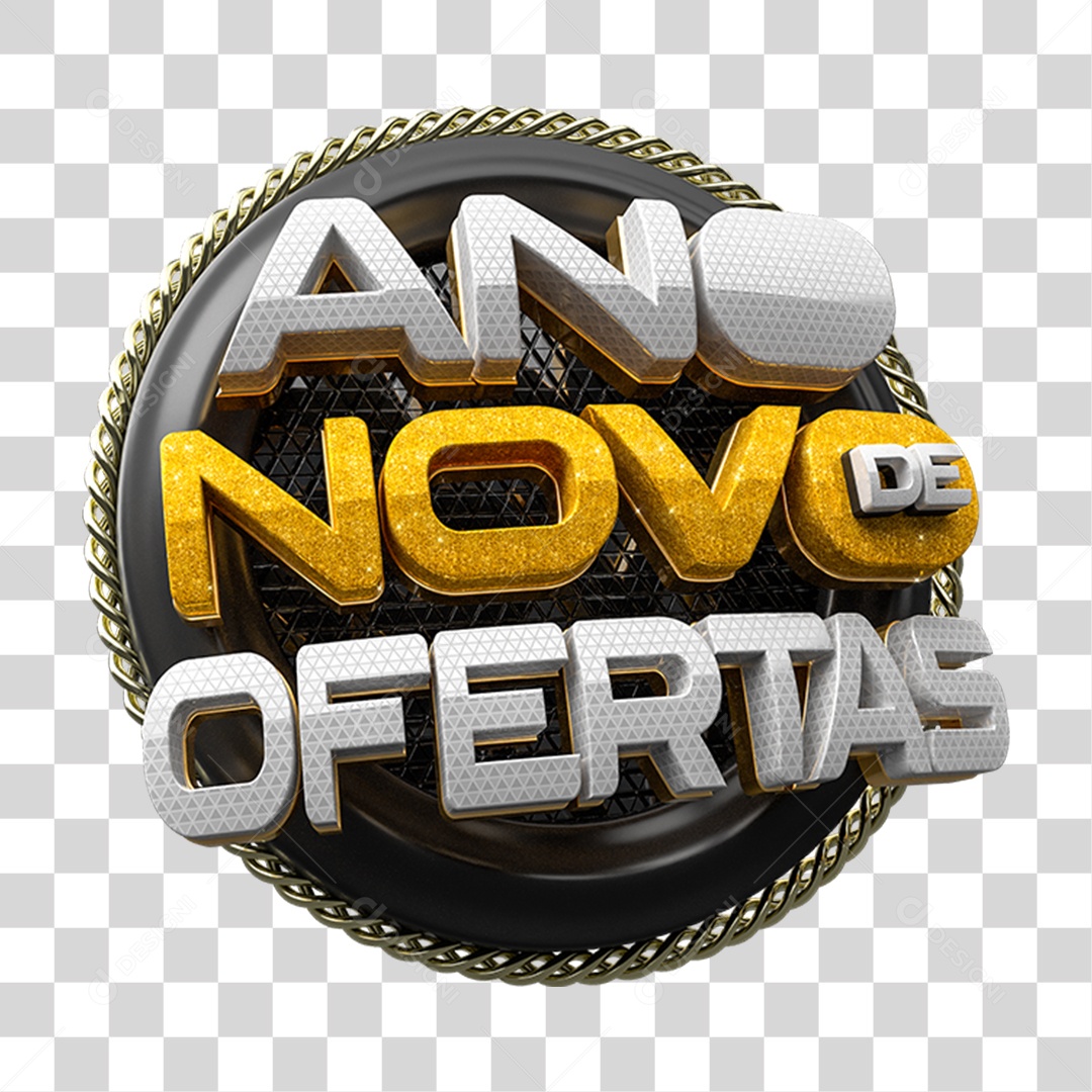 Selo 3D Ano Novo de Ofertas PNG Transparente