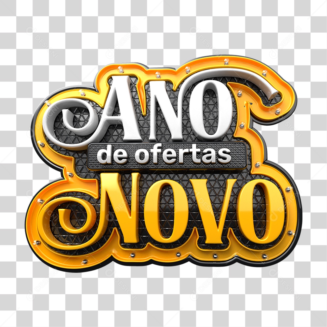 Selo 3D Ano Novo de Ofertas PNG Transparente