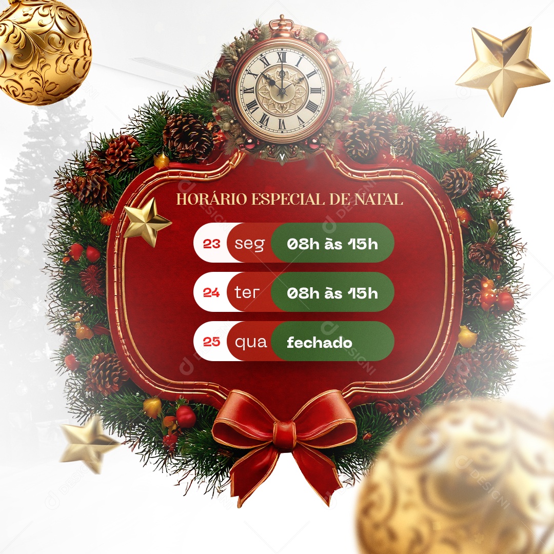Horário Especial de Natal Funcionamento Social Media PSD Editável