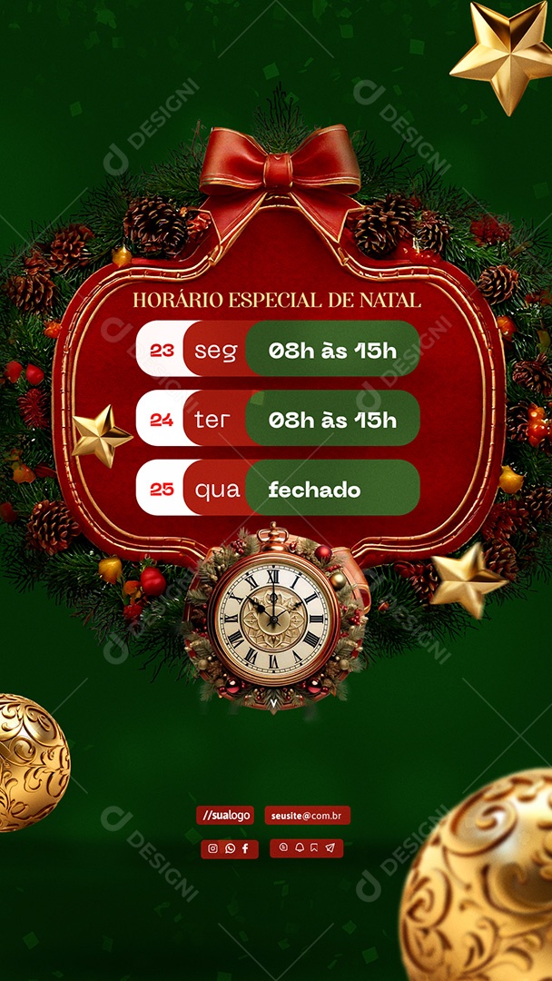 Story Horário Especial de Natal Funcionamento Social Media PSD Editável