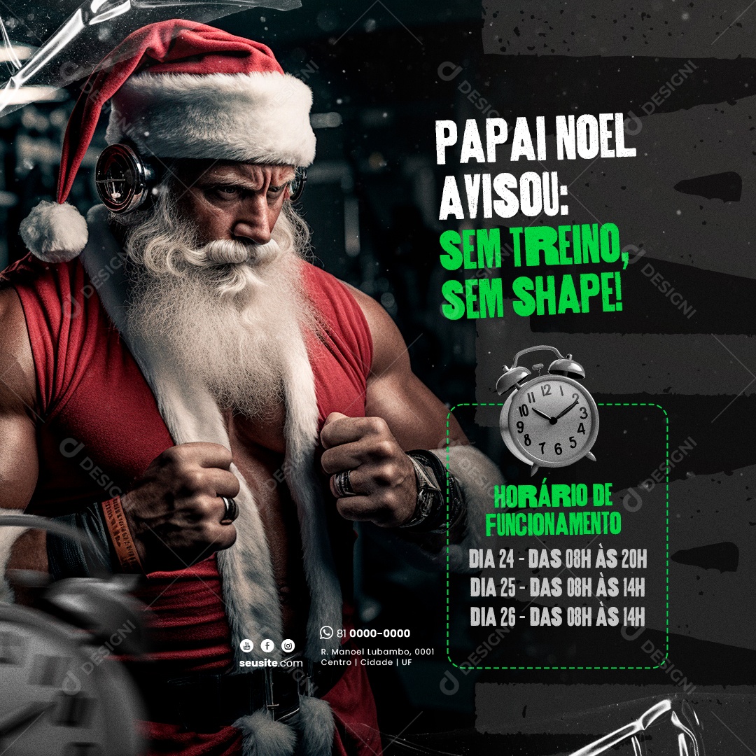 Academia Horários Funcionamentos Papai Noel Avisou Social Media PSD Editável