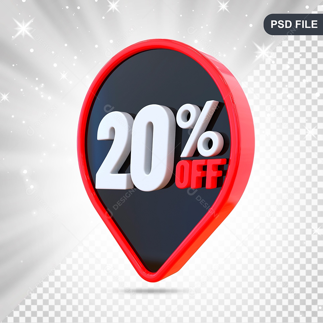Desconto 20% Colorido Elemento 3D Para Composição PSD