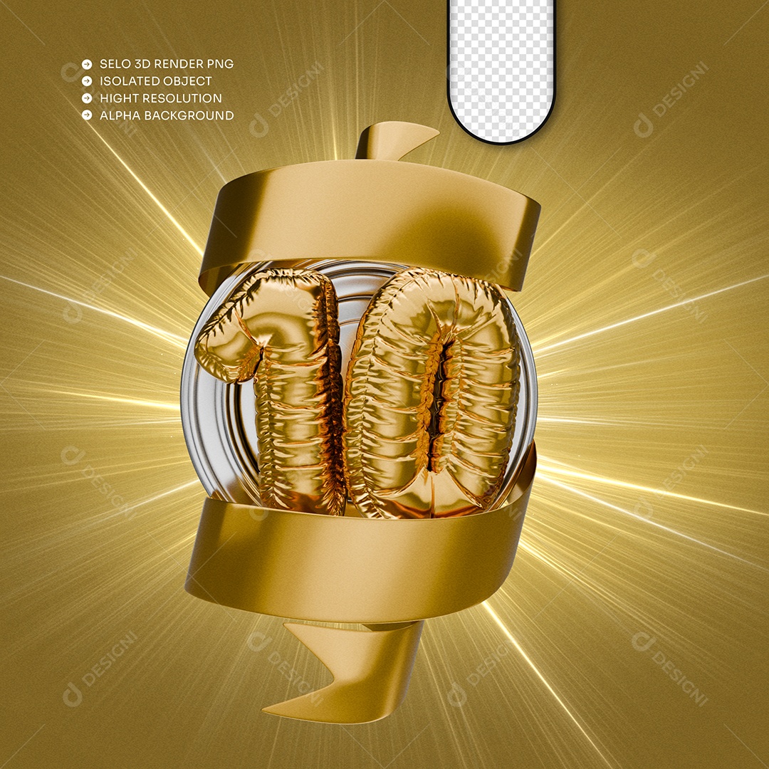 Aniversário de 10 Ano Selo 3D para Composição PSD