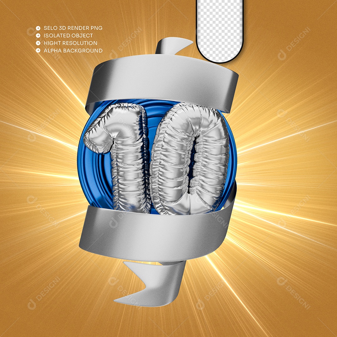 Aniversário de 10 Ano Selo 3D para Composição PSD