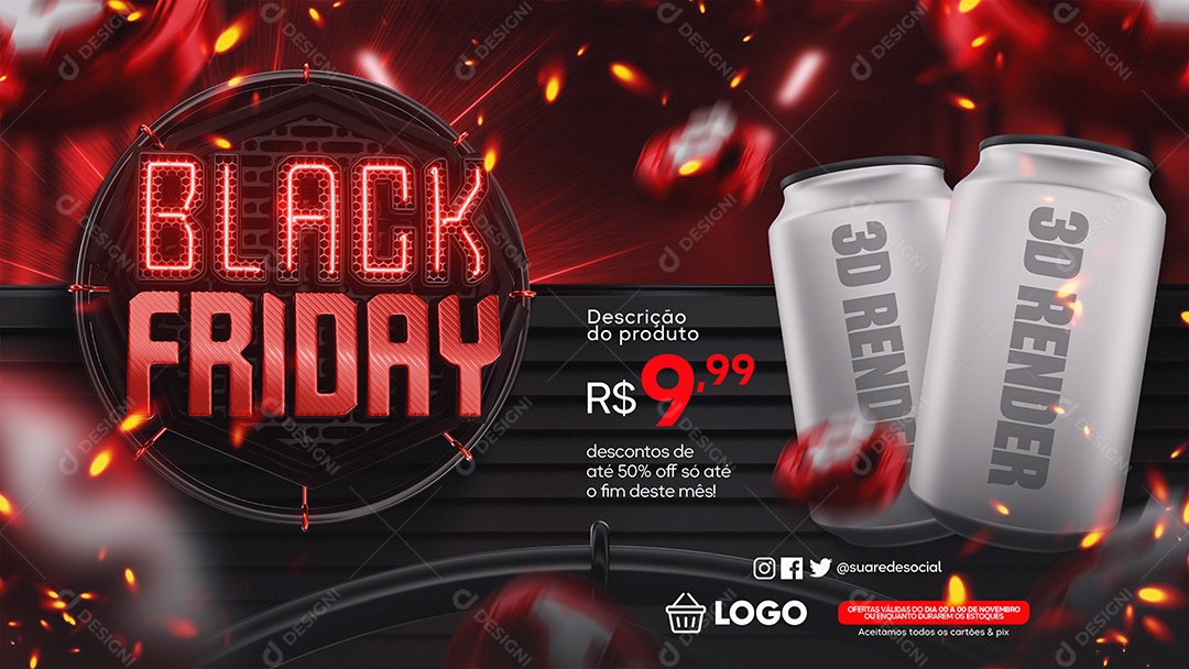 Banner Black Friday Promoção de Bebidas Social Media PSD Editável