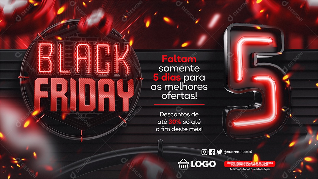 Banner Black Friday Faltam 5 Dias Social Media PSD Editável