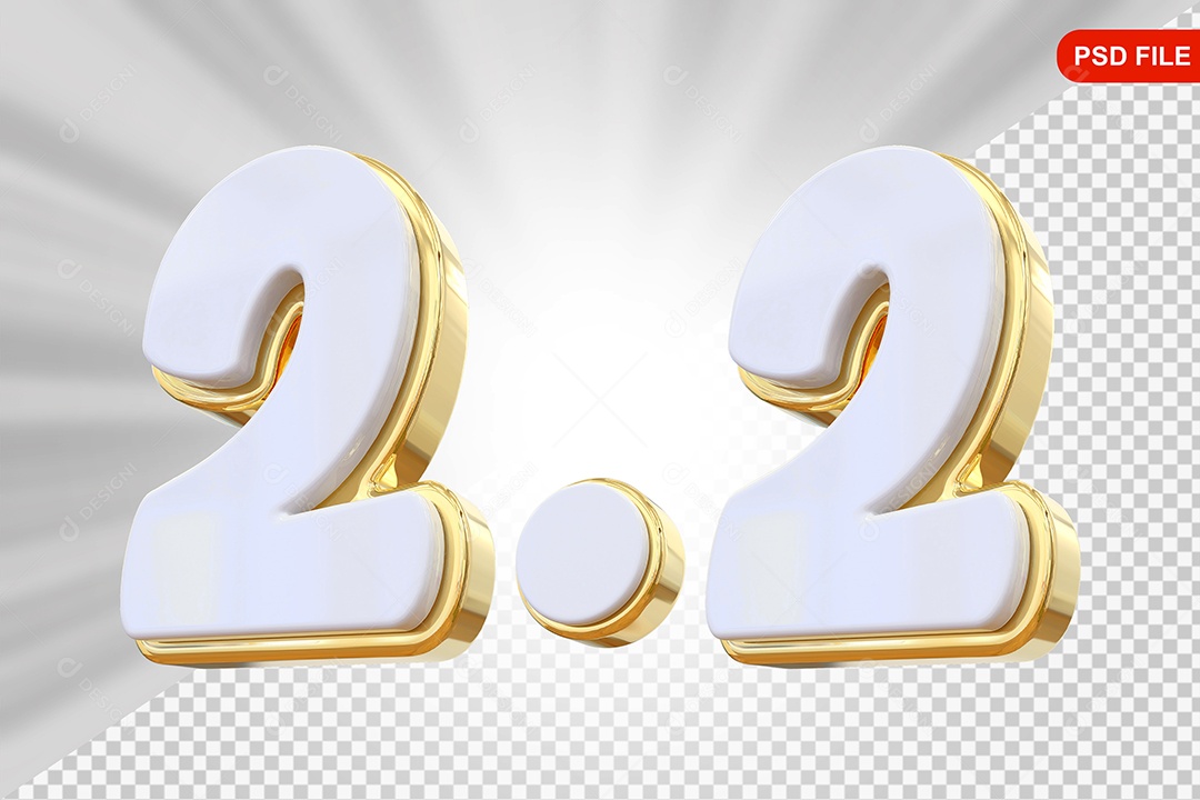 Elemento 3D Número 2.2 Colorido Para Composição PSD