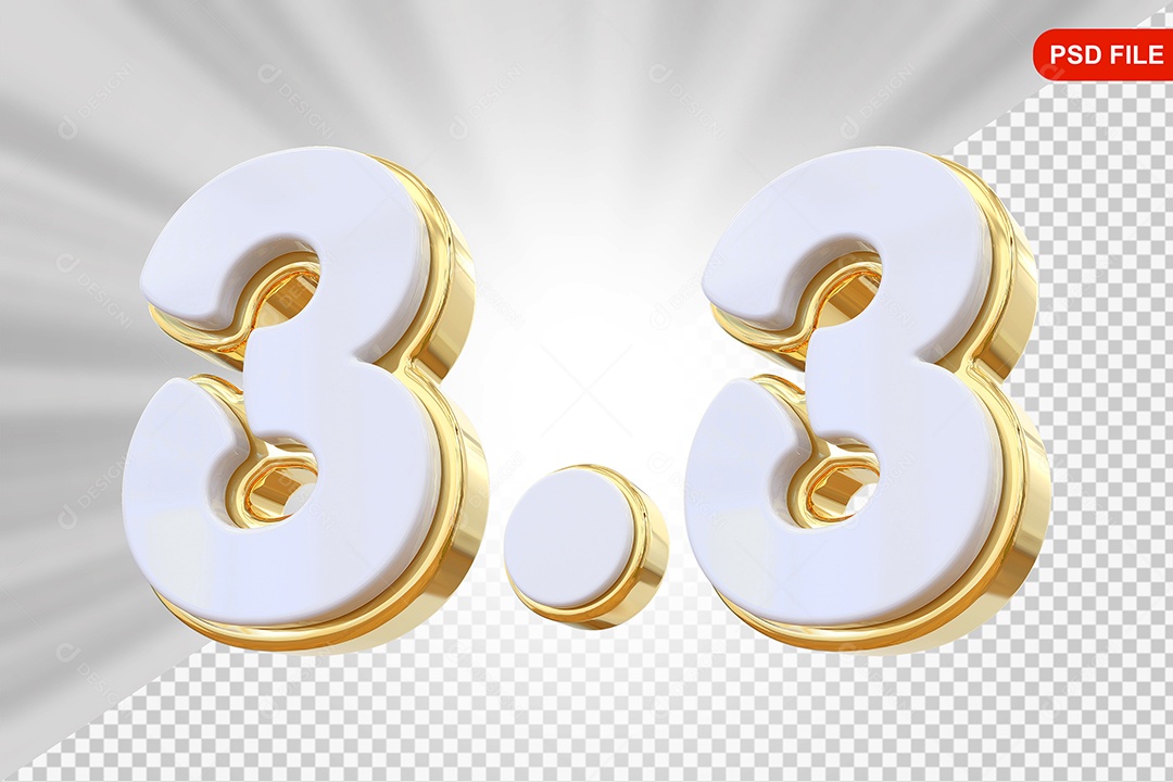 Elemento 3D Número 3.3 Colorido Para Composição PSD