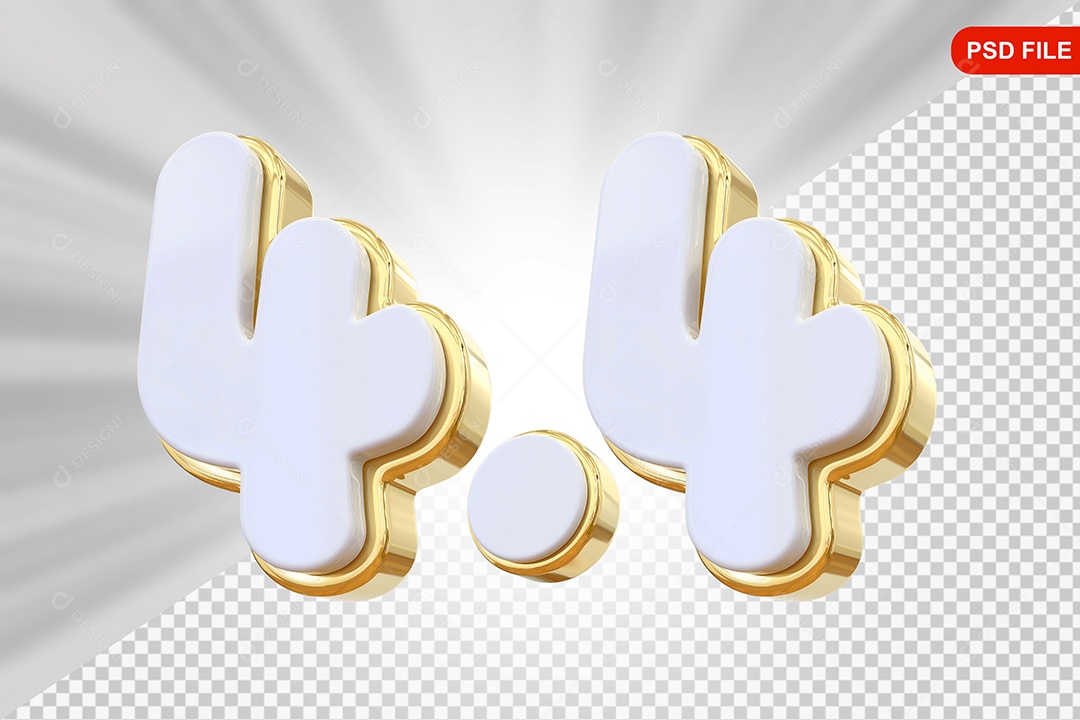 Elemento 3D Número 4.4 Colorido Para Composição PSD