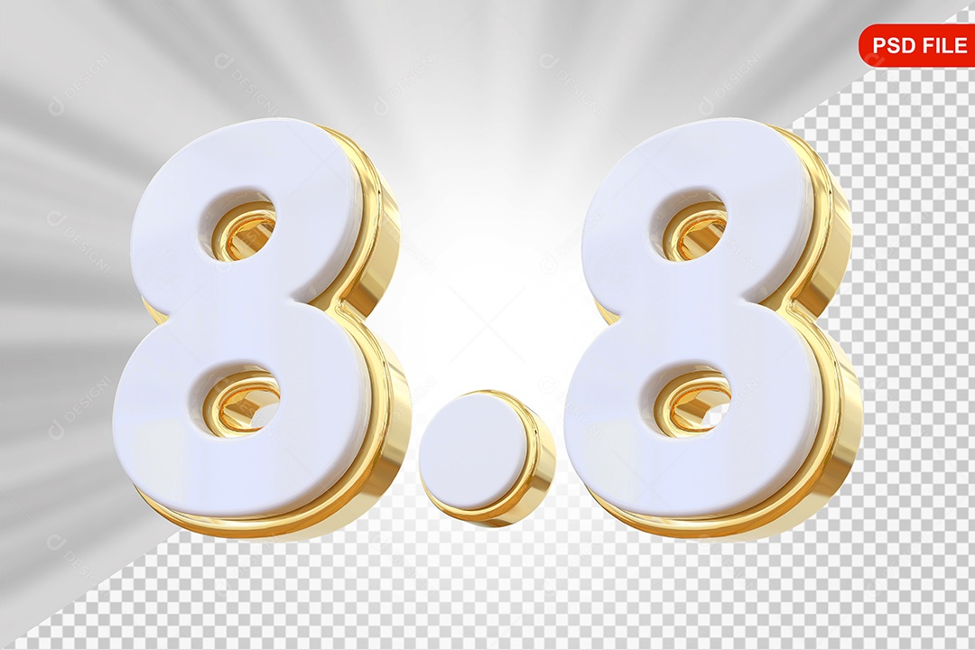 Elemento 3D Número 8.8 Colorido Para Composição PSD