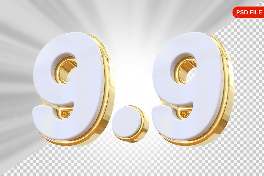 Elemento 3D Número 9.9 Colorido Para Composição PSD