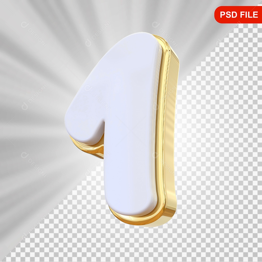 Elemento 3D Número 1 Colorido Para Composição PSD