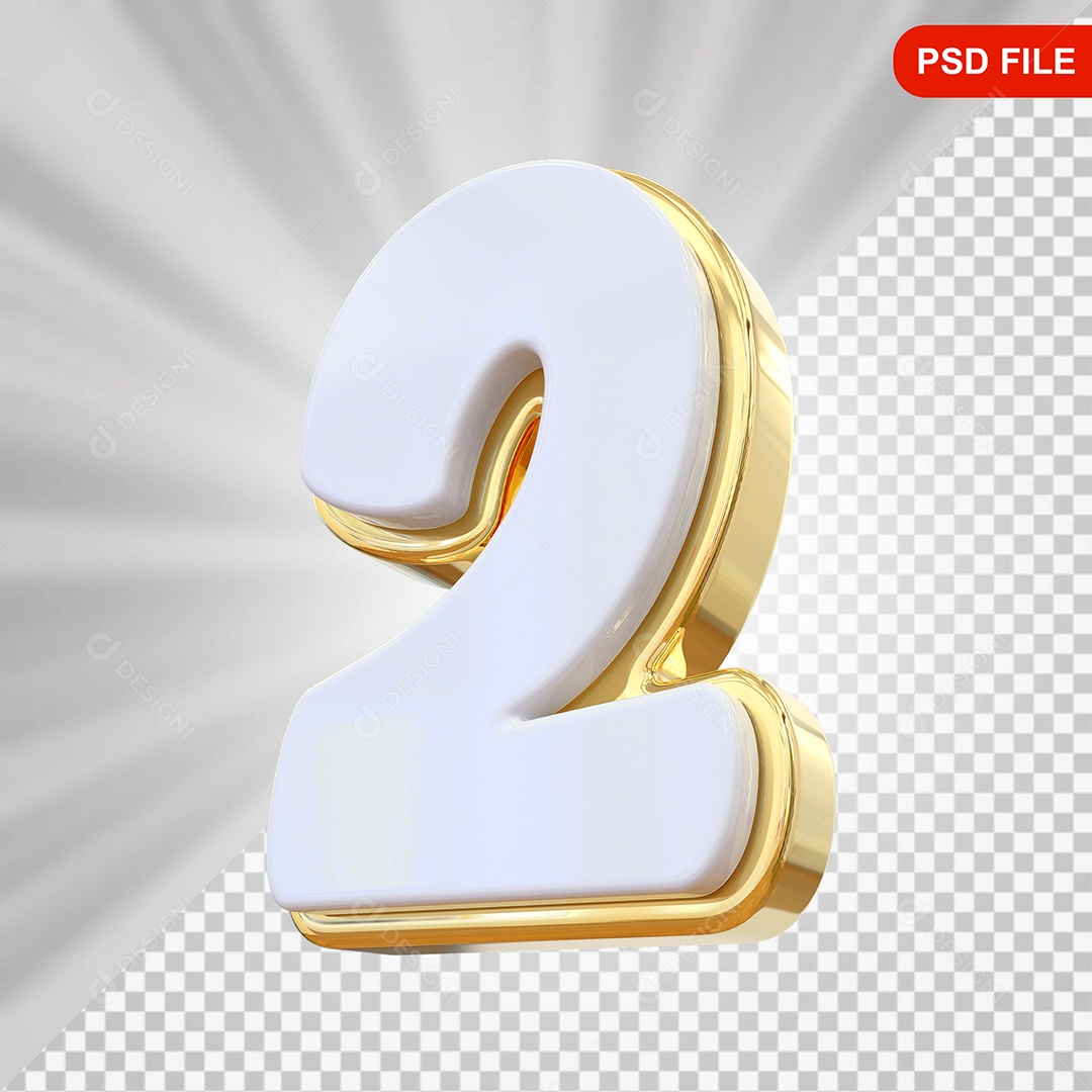 Elemento 3D Número 2 Colorido Para Composição PSD