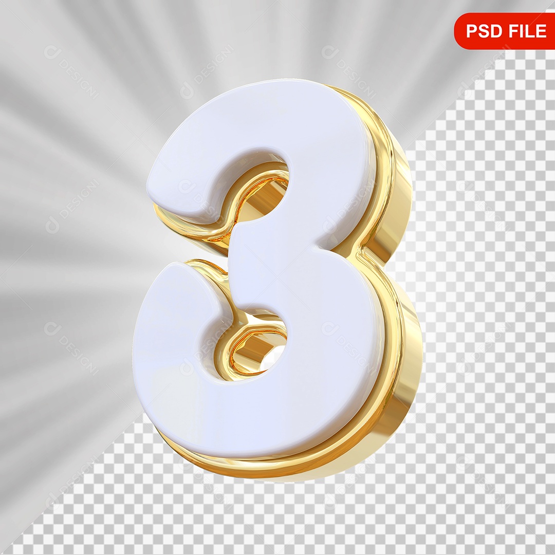 Elemento 3D Número 3 Colorido Para Composição PSD