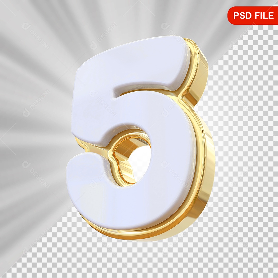 Elemento 3D Número 5 Colorido Para Composição PSD