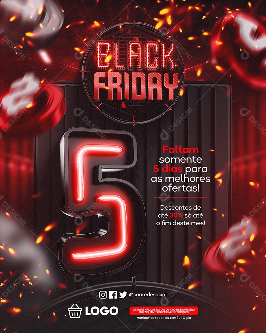 Encarte Black Friday Corra Faltam 5 Dias Social Media PSD Editável