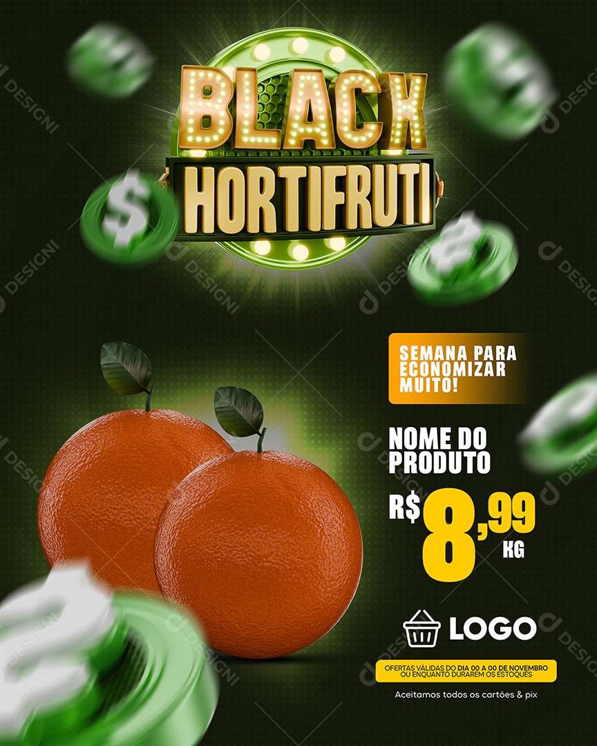 Encarte Black Hortifruti Social Media PSD Editável