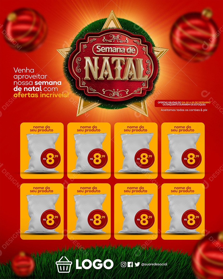 Encarte Semana de Natal Promoção de Supermercado Social Media PSD Editável