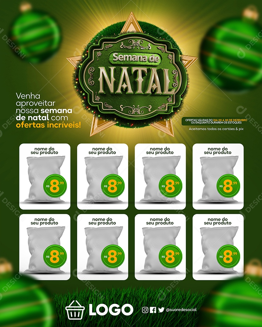 Encarte Semana de Natal Promoção de Supermercado Social Media PSD Editável
