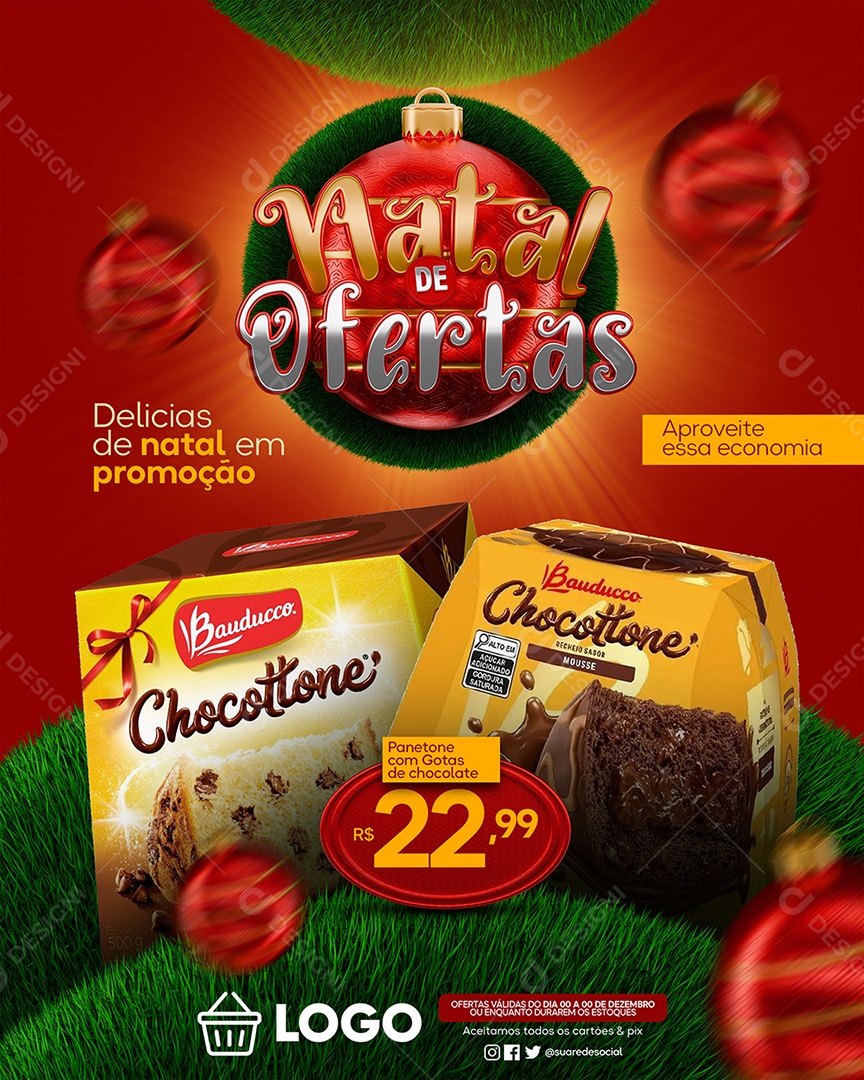 Encarte Natal de Ofertas Promoção de Panetone Social Media PSD Editável