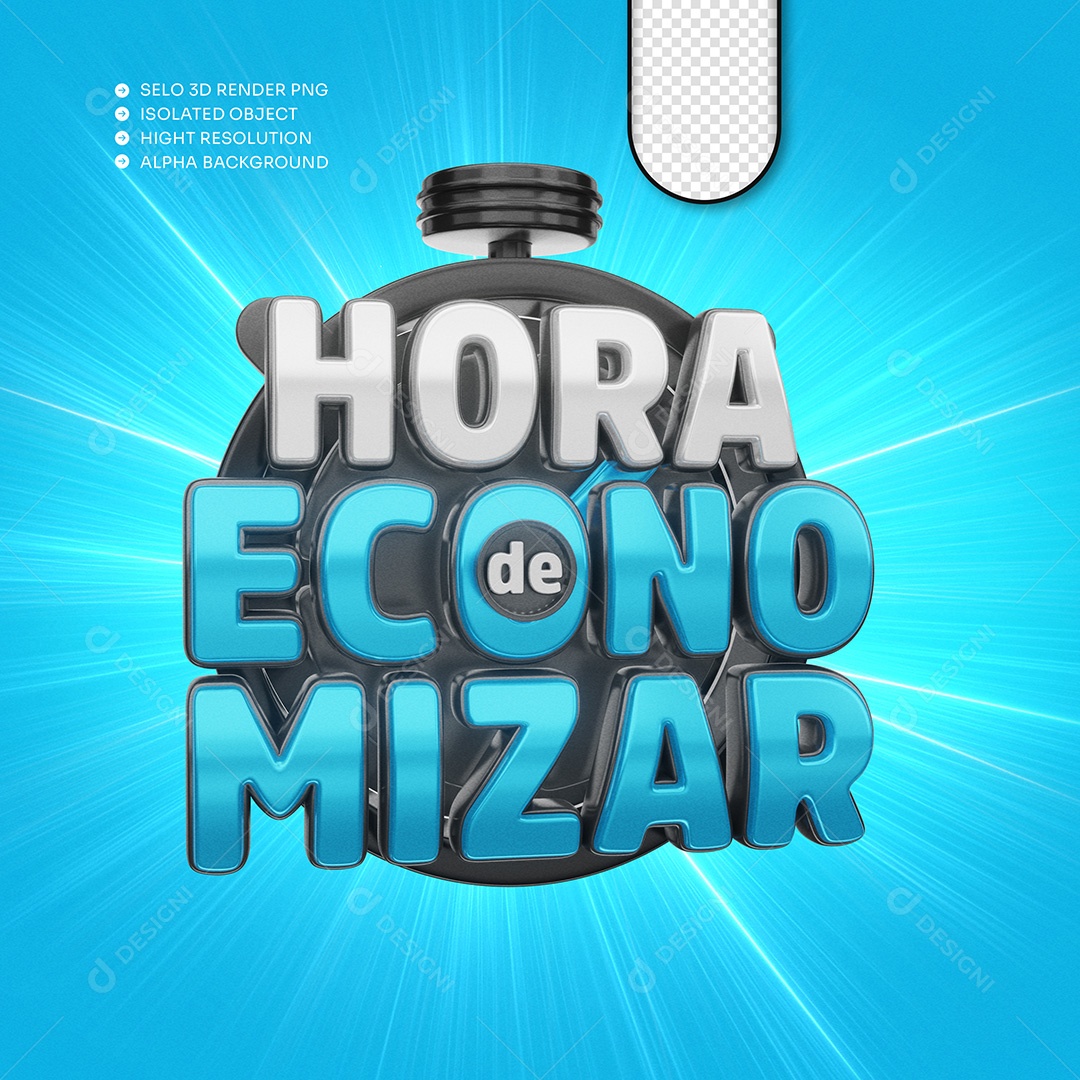 Selo 3D Hora de Economizar para Composição PSD