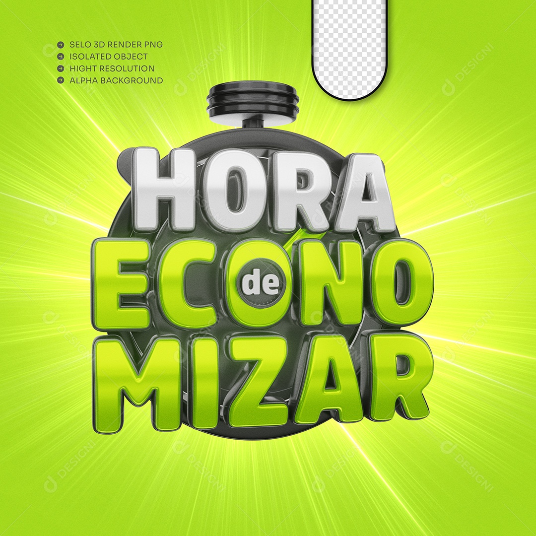 Selo 3D Hora de Economizar para Composição PSD