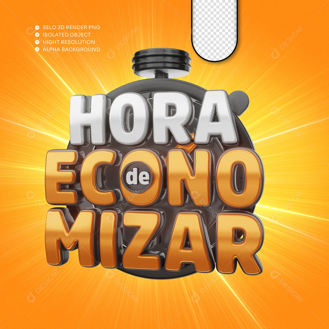 Selo 3D Hora de Economizar para Composição PSD