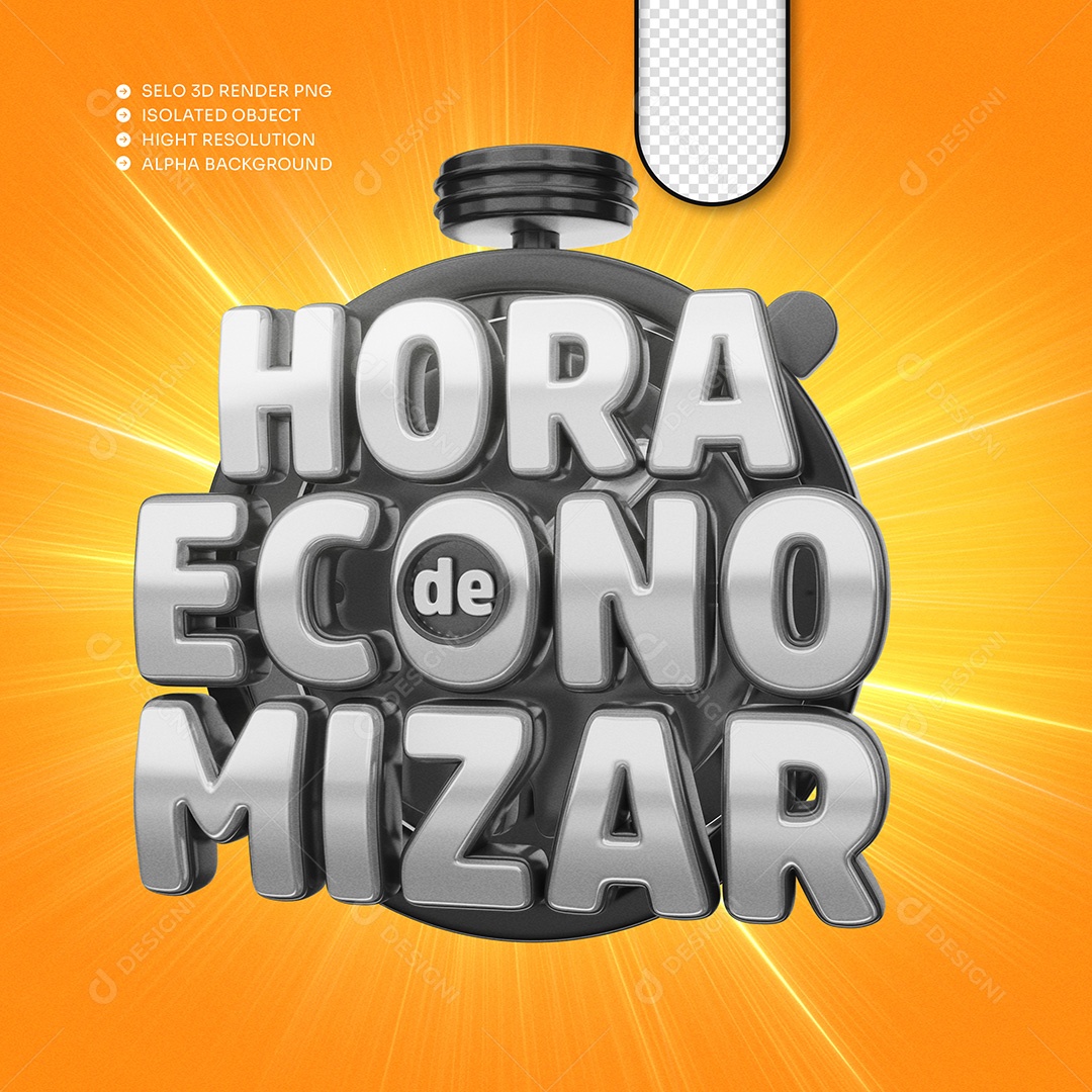 Selo 3D Hora de Economizar para Composição PSD