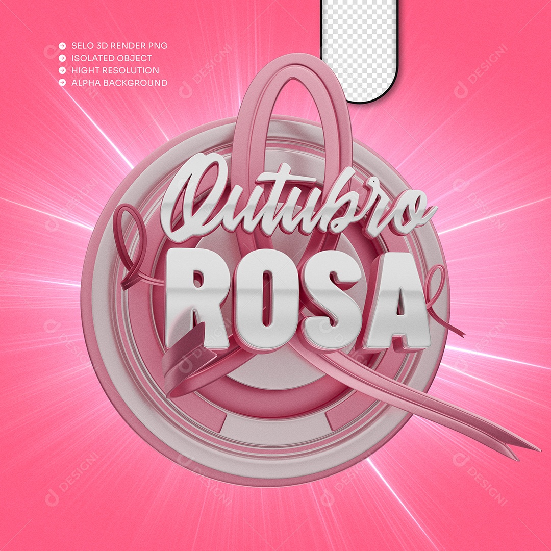 Selo 3D Outubro Rosa para Composição PSD