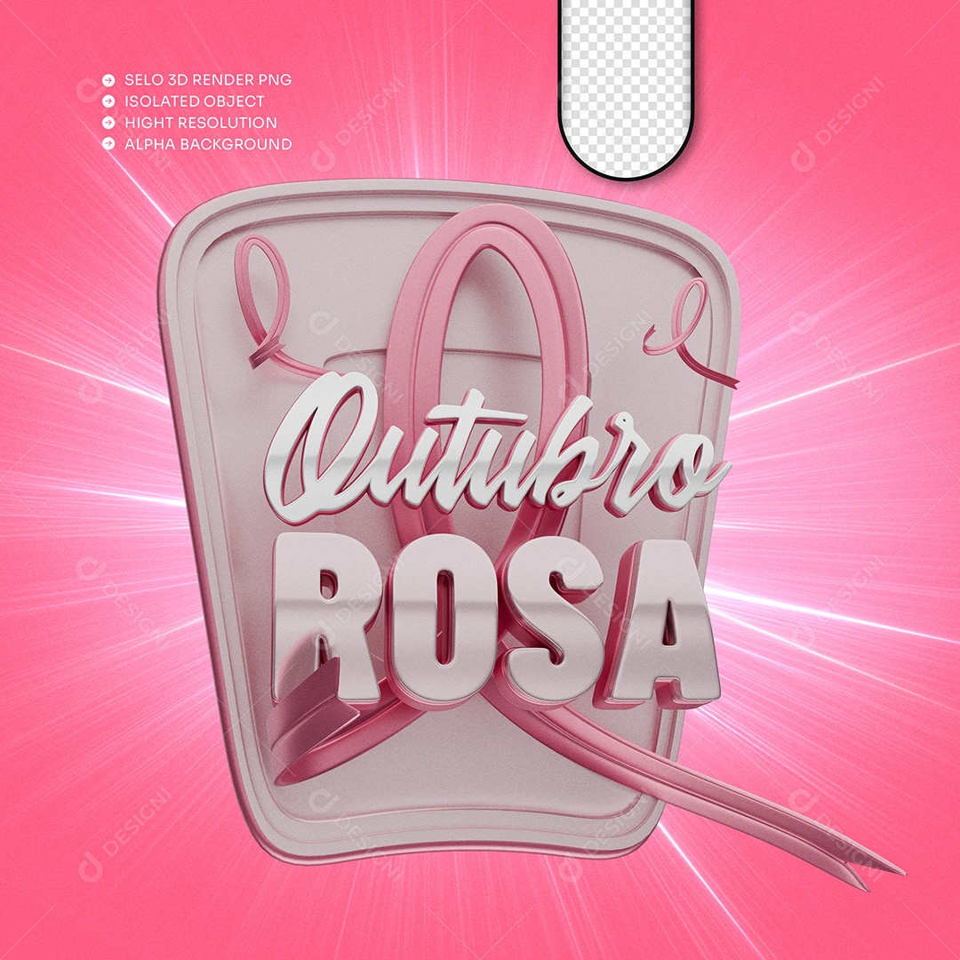 Selo 3D Outubro Rosa para Composição PSD