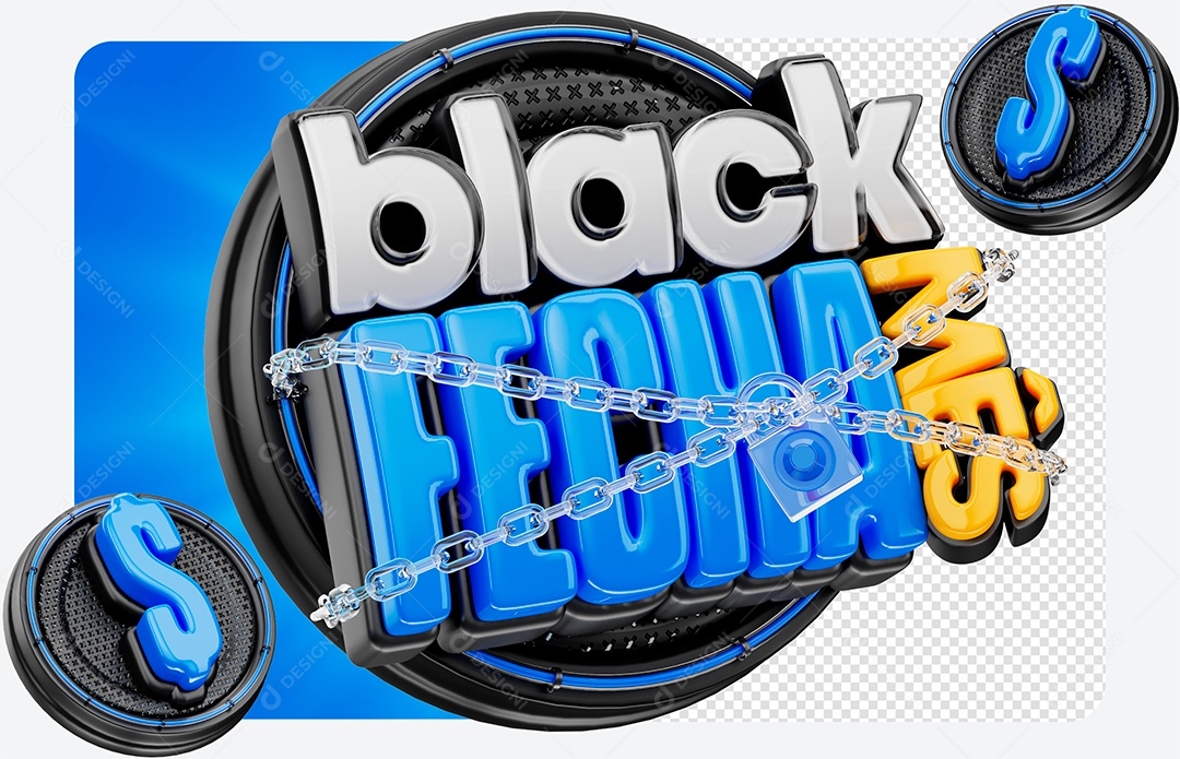 Selo 3D Black Fecha Mês para Composição PSD