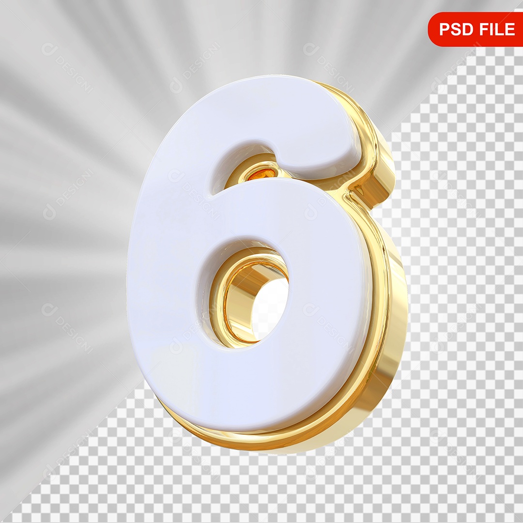 Elemento 3D Número 6 Colorido Para Composição PSD