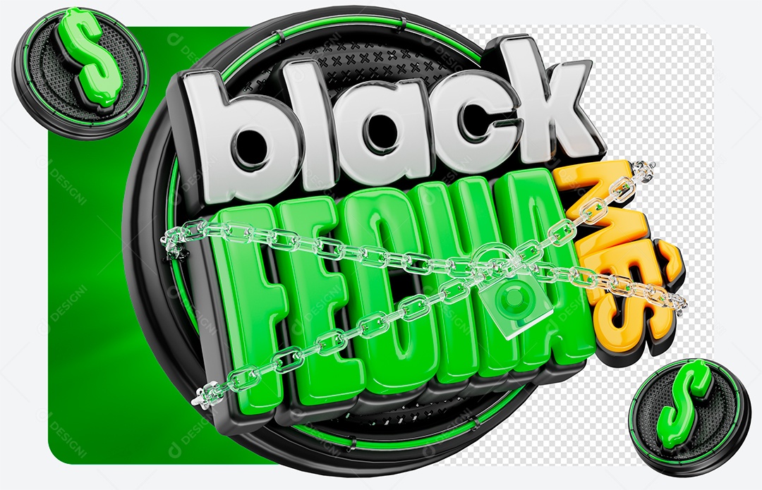 Selo 3D Black Fecha Mês para Composição PSD