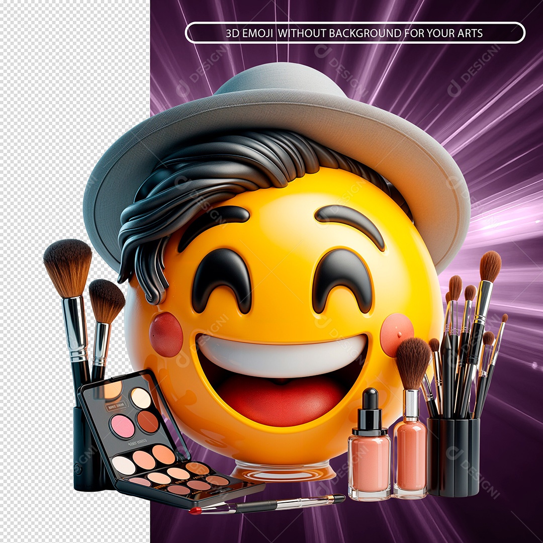 Emoji Sorridente Com Maquiagem Elemento 3D Composição PSD