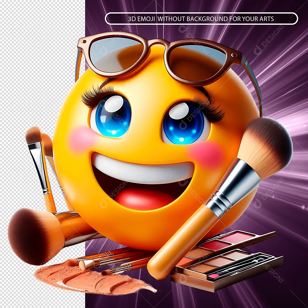 Emoji Com Maquiagem Elemento 3D Composição PSD