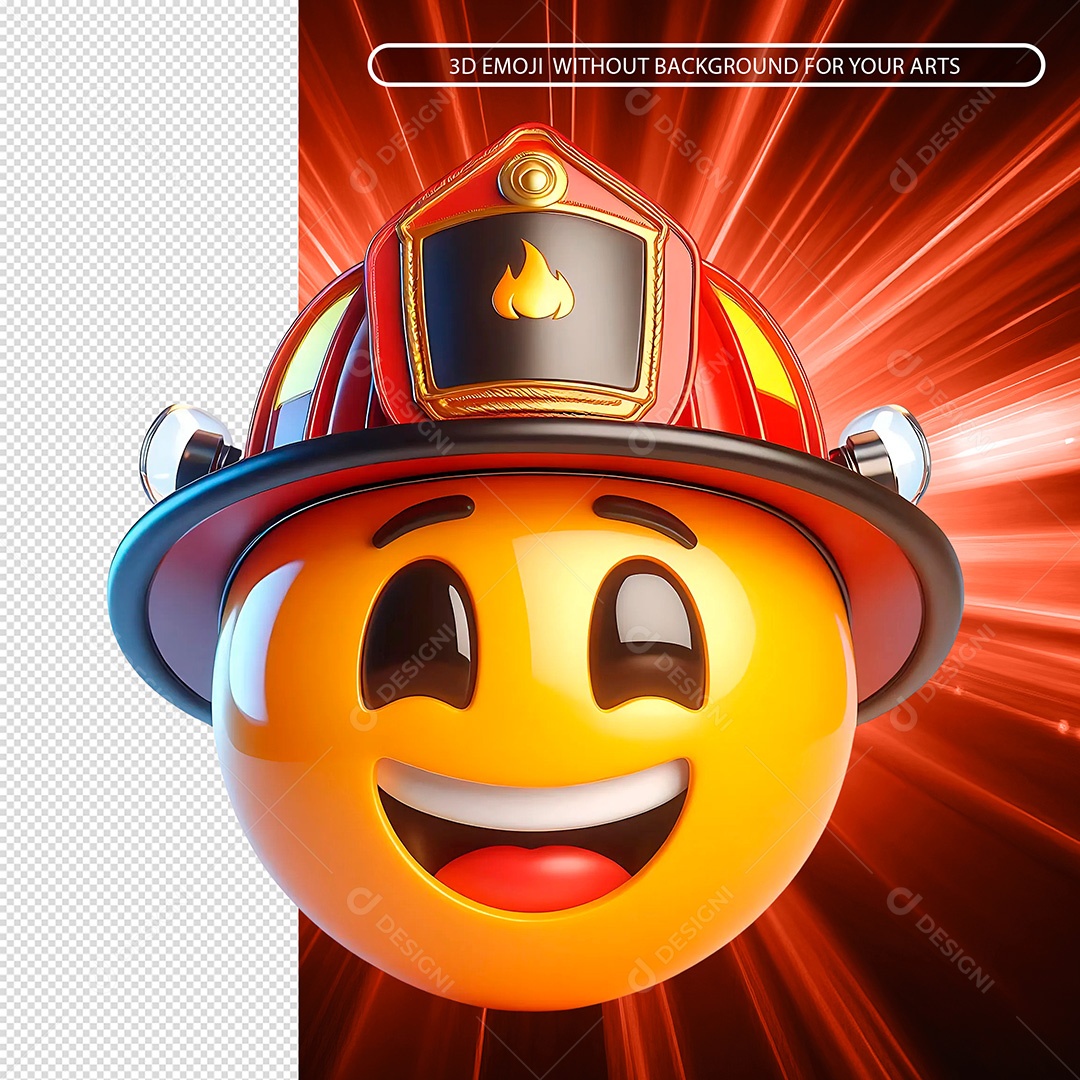 Emoji Com Capacete de Bombeiro Sorridente Elemento 3D Composição PSD