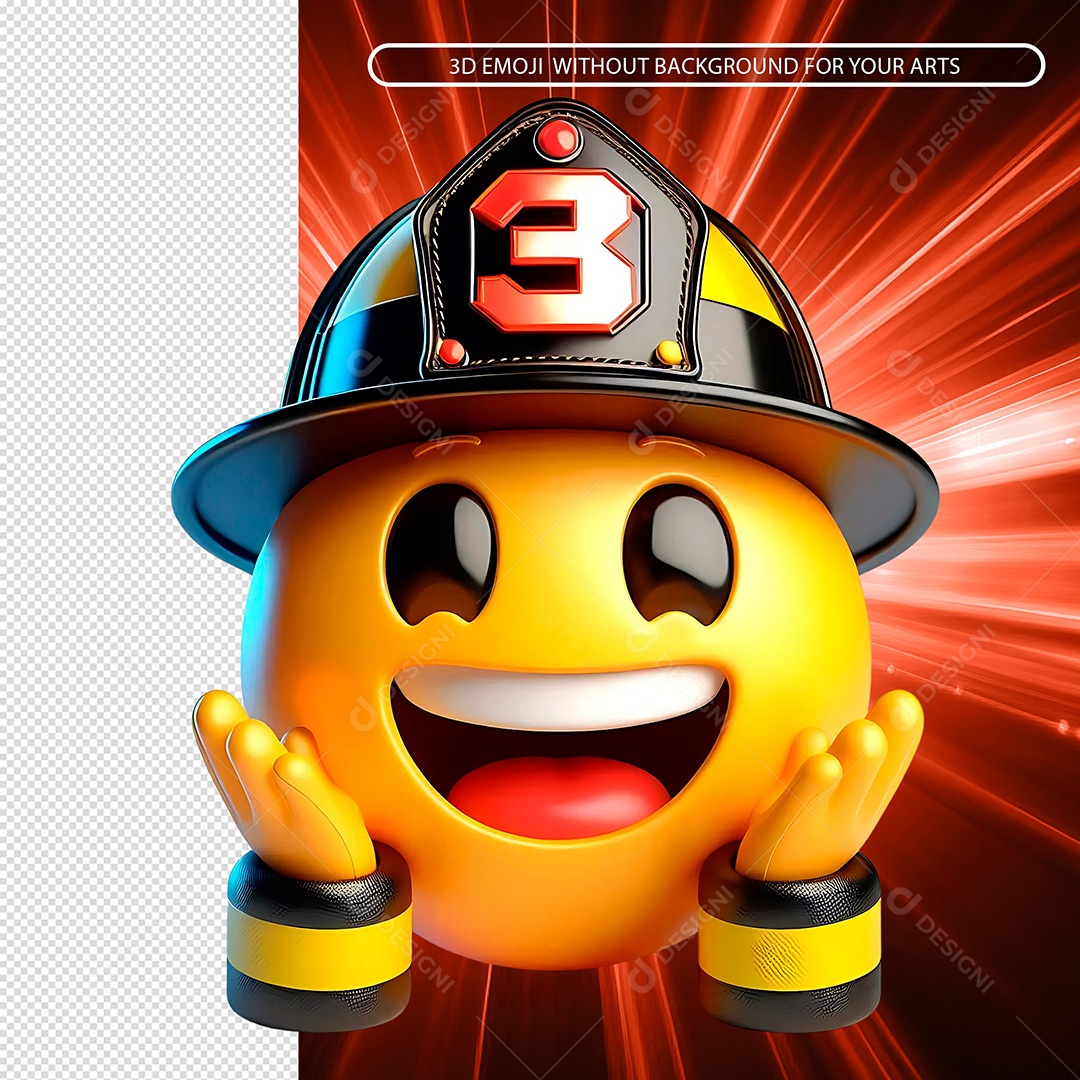 Emoji Vestido de Bombeiro Sorridente Elemento 3D Composição PSD