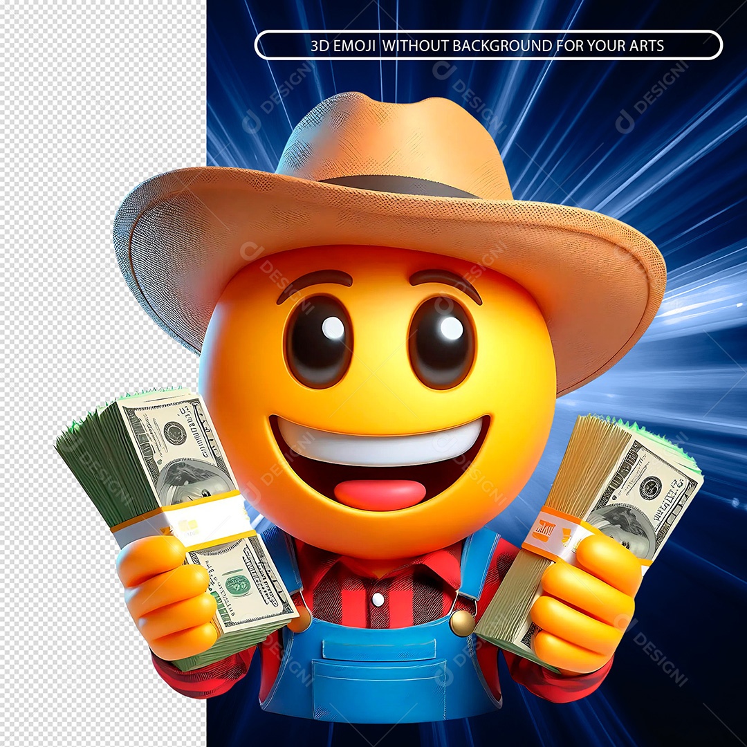 Emoji Farmer Holding Dollar 3D Element PSD Composition
