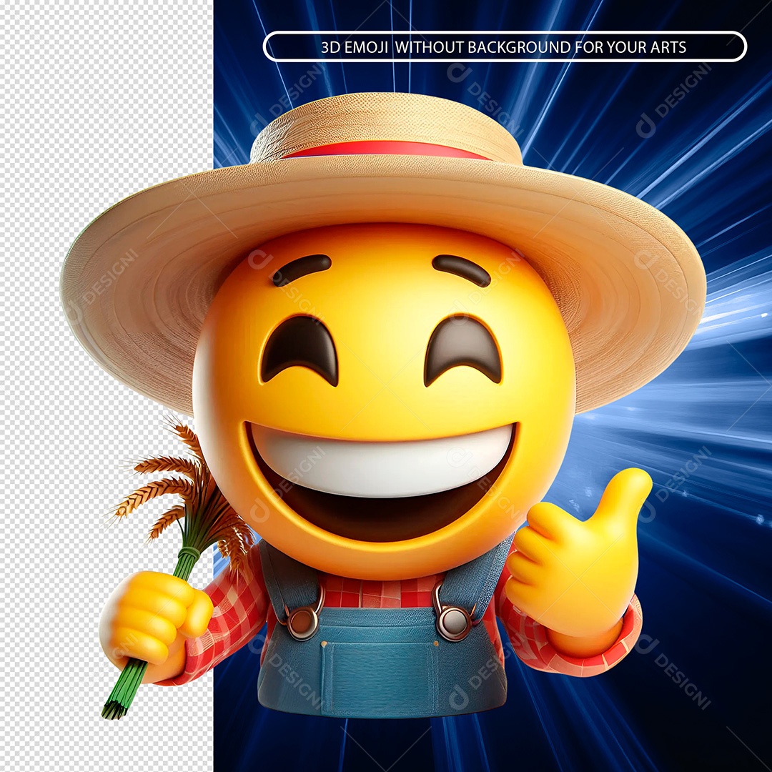 Emoji Fazendeiro Sorridente Elemento 3D Composição PSD