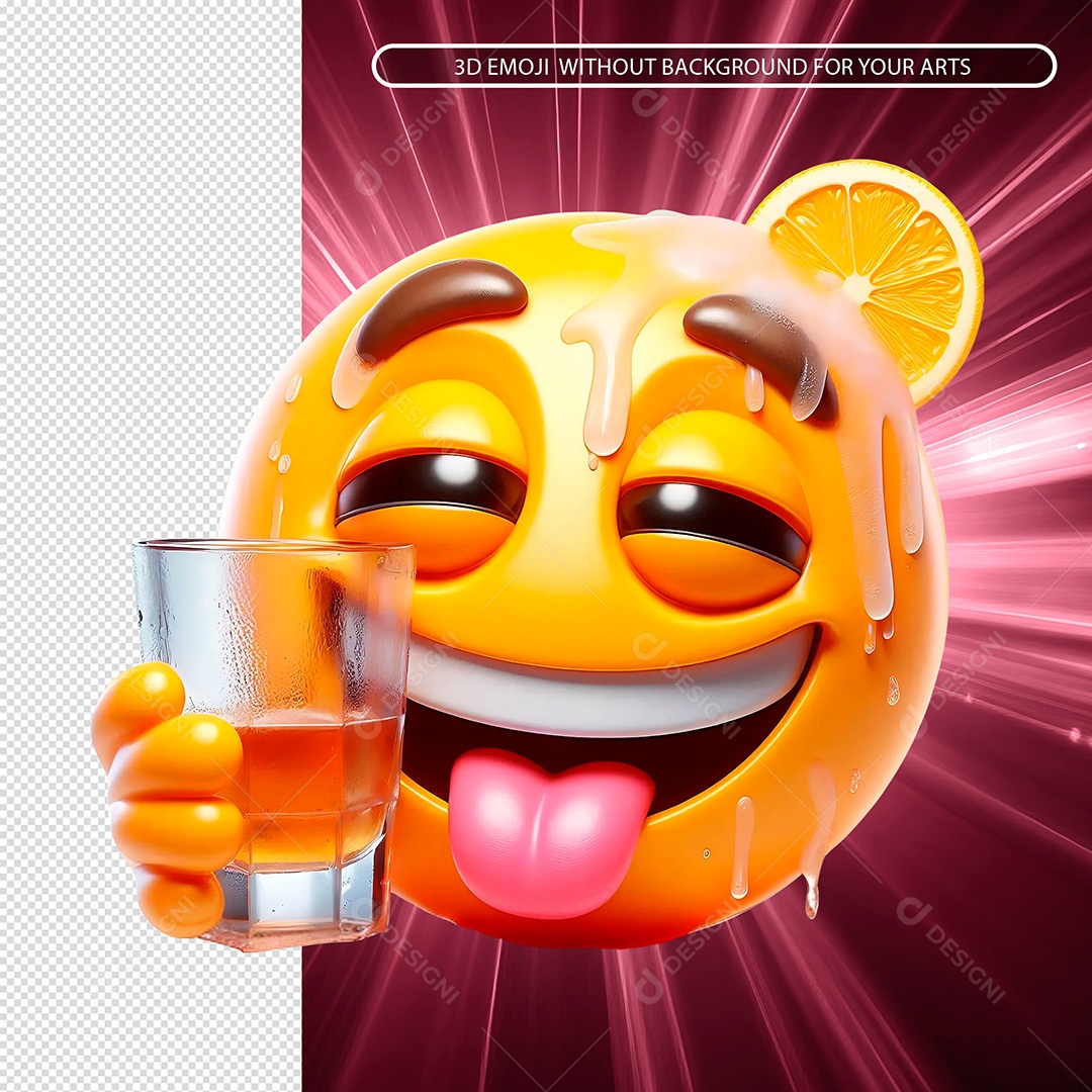 Emoji Feliz Segurando Copo de Bebida Elemento 3D Composição PSD