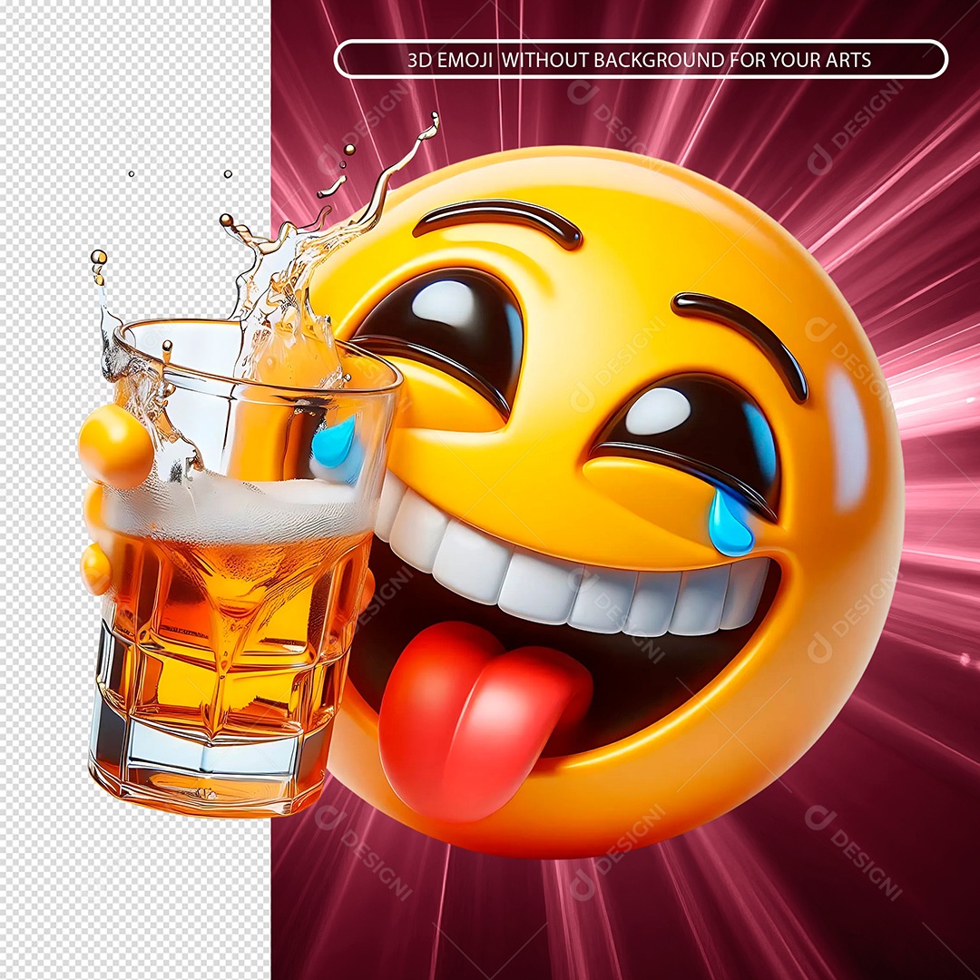 Emoji Feliz Segurando Copo de Cerveja Elemento 3D Composição PSD