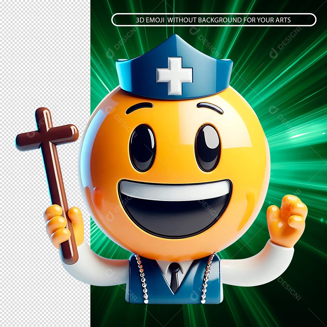Emoji Médico Sorridente Segurando uma Cruz Elemento 3D Composição PSD