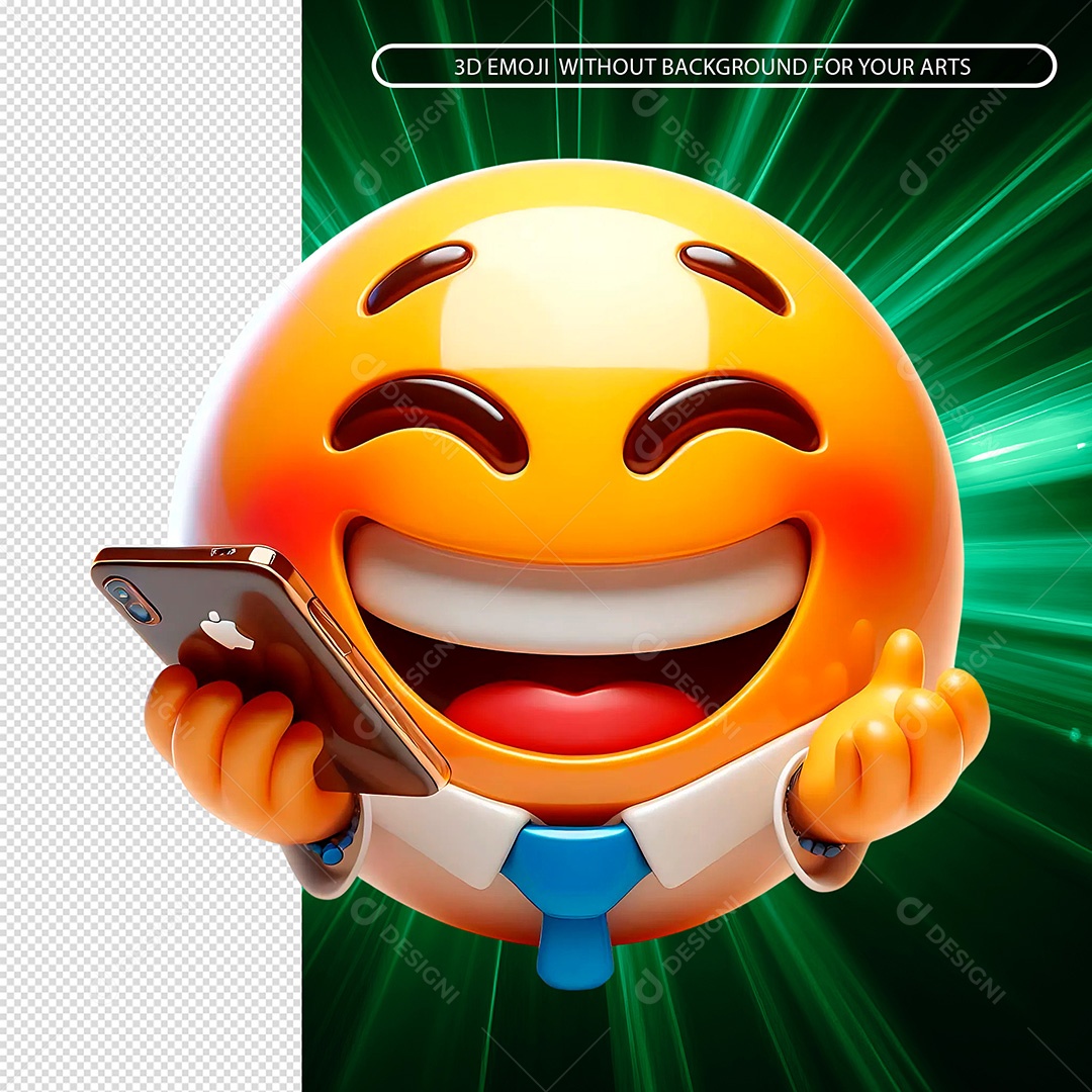 Emoji Sorridente Segurando um Celular Feliz Elemento 3D Composição PSD