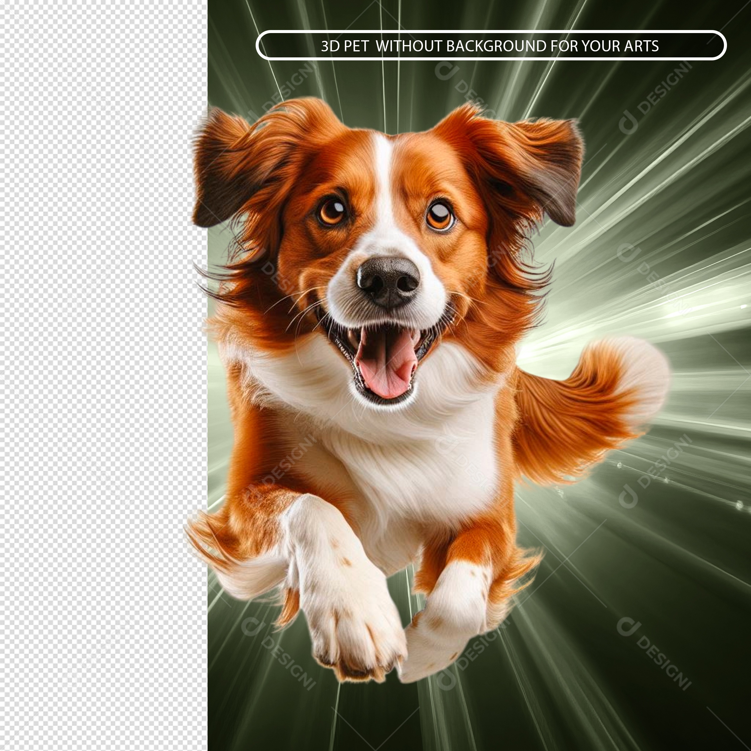 Elemento 3D Cachorro CorrendoFelizpara Composição PSD