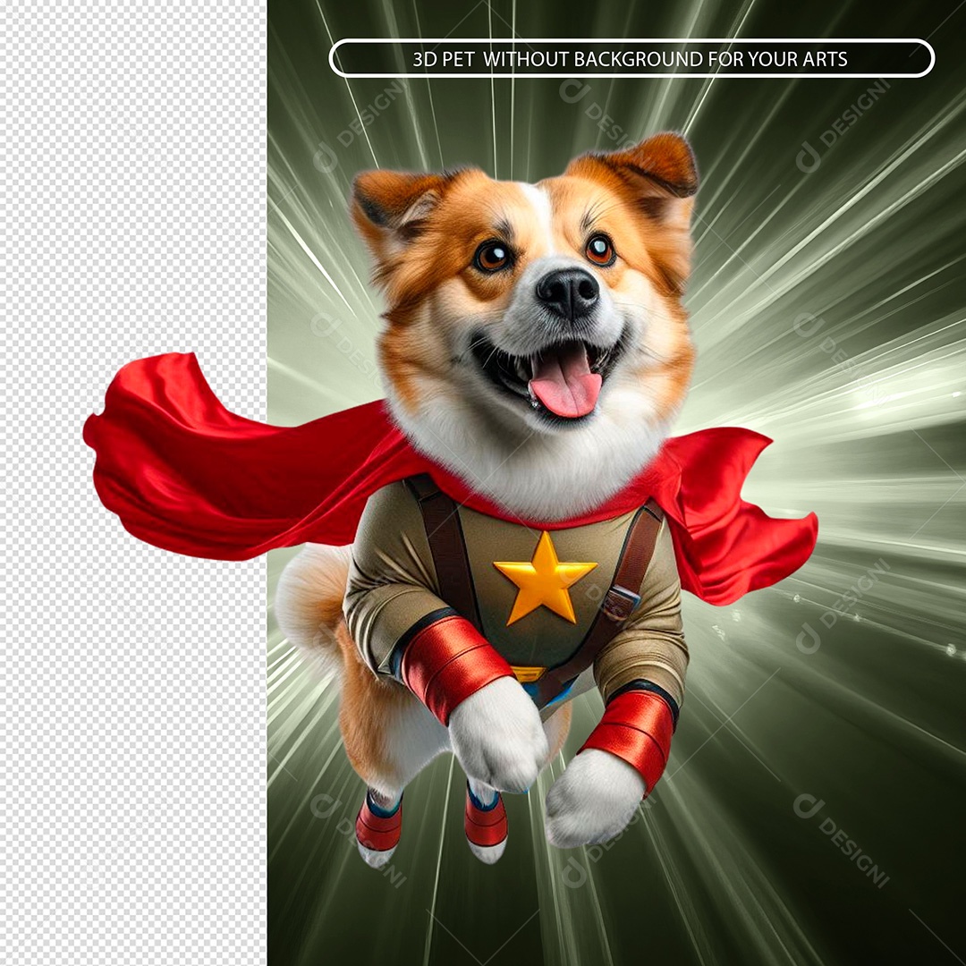 Elemento 3D Cachorro Vestido em Roupa de Super Herói para Composição PSD