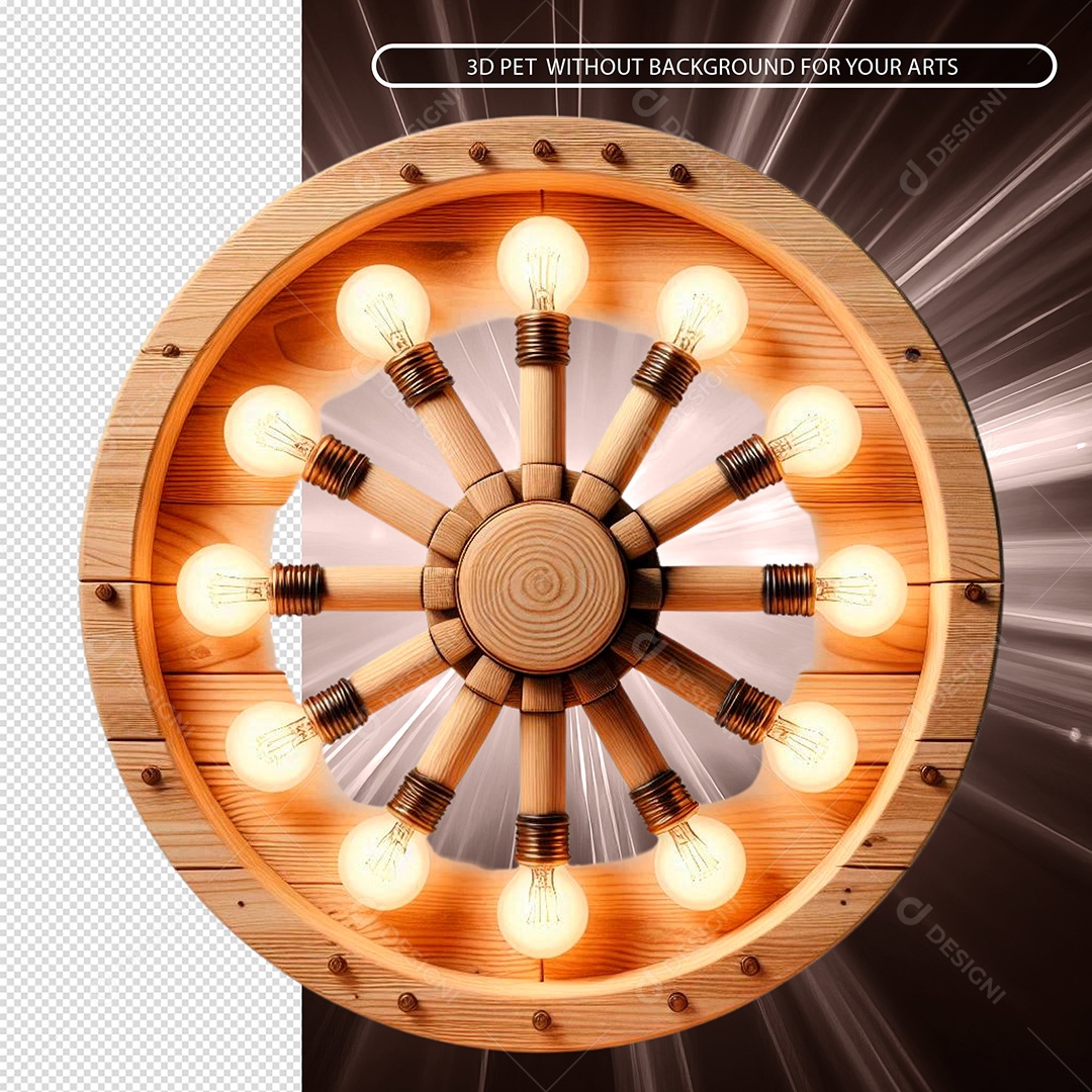 Roda De Madeira Com Luzes Elemento 3D Para Composição PSD